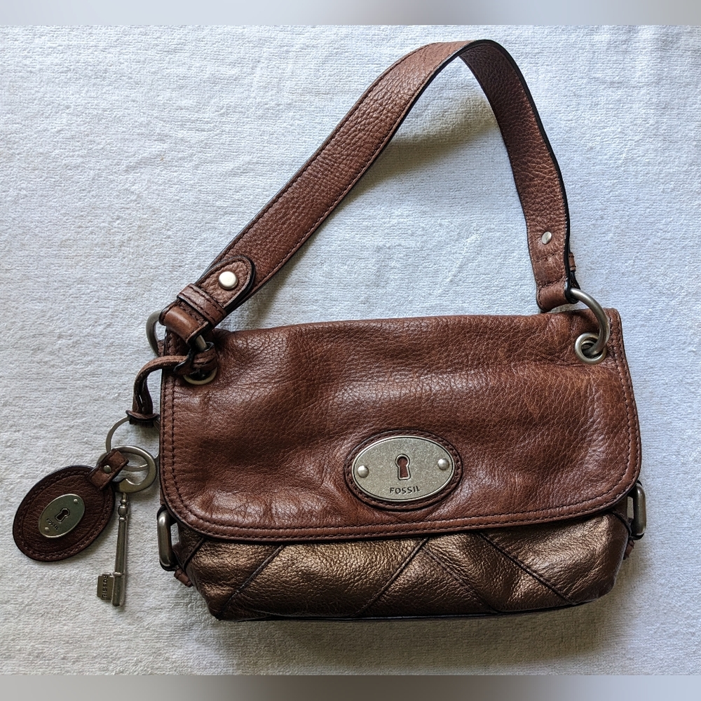 Fossil leather purse, brown & metallic